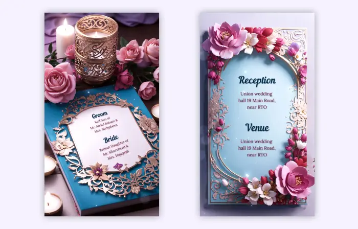 Premium Floral 3D Muslim Nikah Virtual Card Invitation Instagram Story